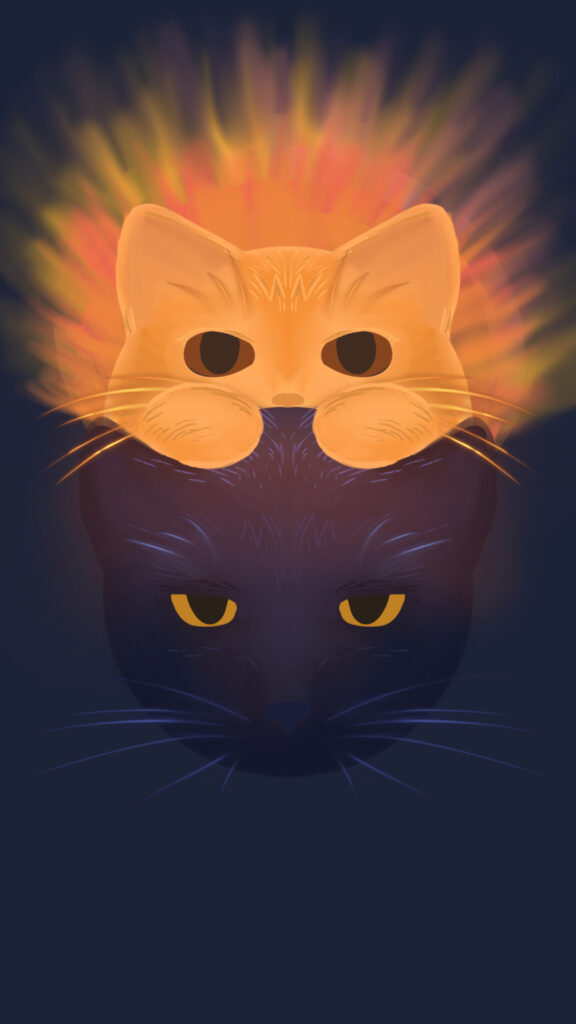 Partial eclipse with an orange cat representing the sun. Then a black/blue cat as the moon.