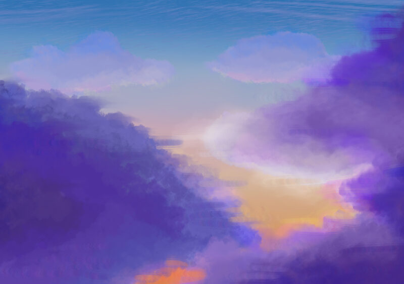 Digital painting of the day cloudy sky line.